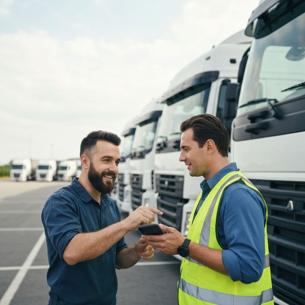 Two truck drivers discussing job opportunities